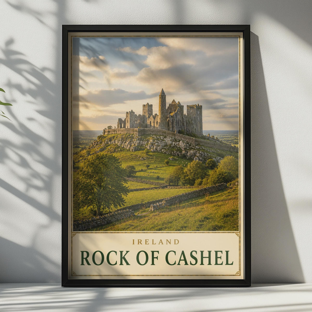 Rock of Cashel Ireland Travel Poster, Medieval Castle Ruins, Tipperary Landscape Art