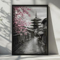 Kyoto Pagoda Cherry Blossom Poster, Japanese Street Art, Sakura Gion Decor