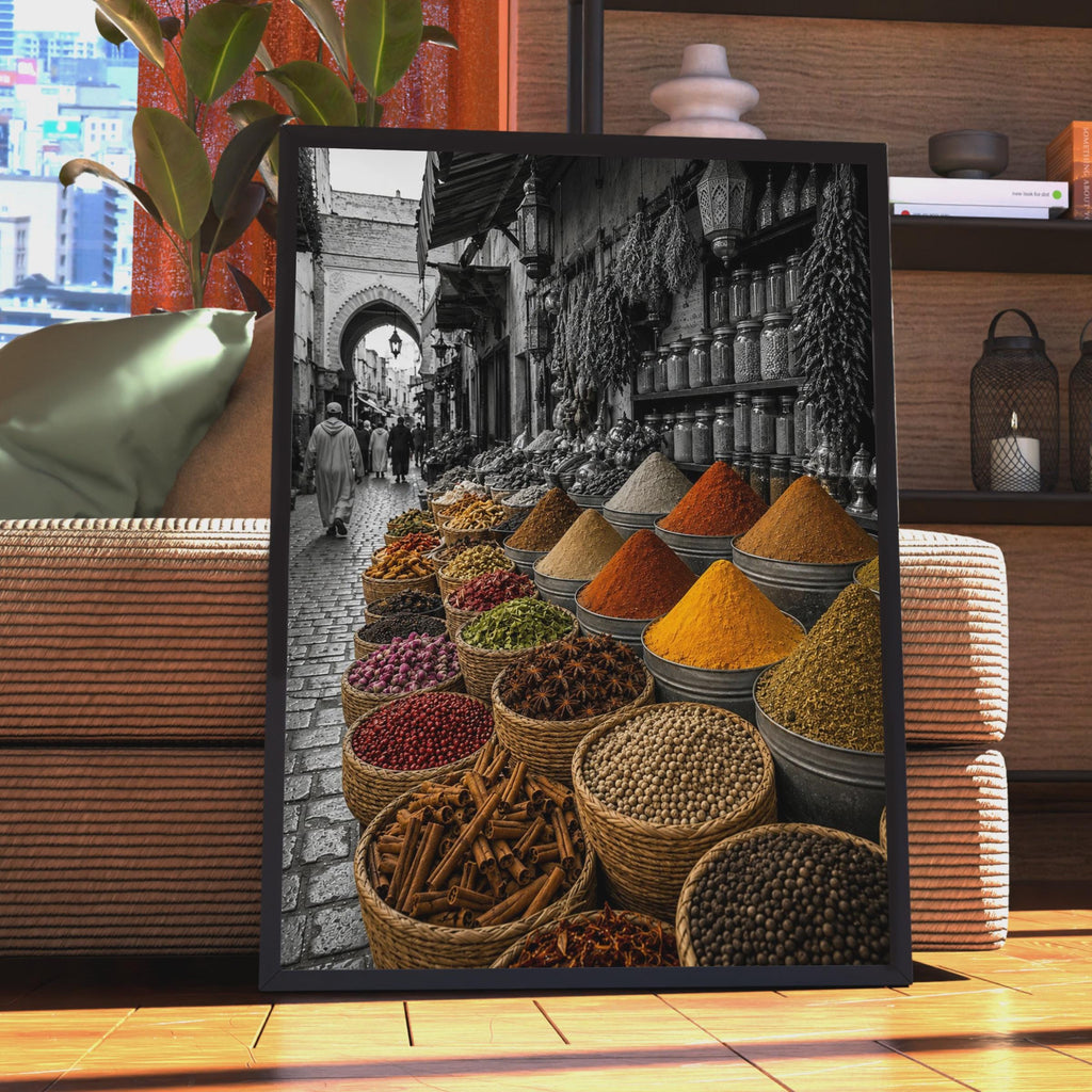 Moroccan Spice Market Poster, Selective Color Souk Photography, Kitchen Wall Art