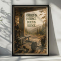 Forged In Patience, Built In Silence Gym Poster, Motivational Fitness Art