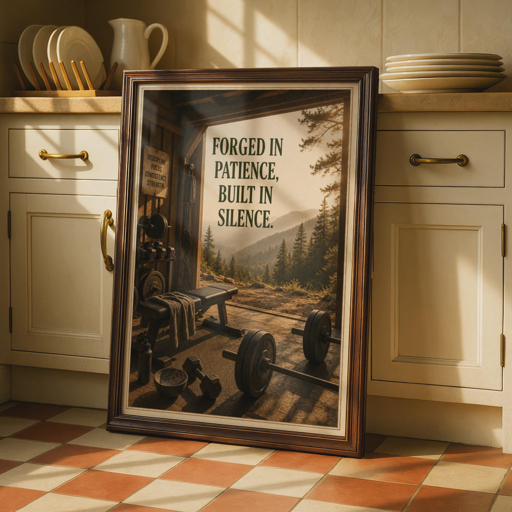 Forged In Patience, Built In Silence Gym Poster, Motivational Fitness Art