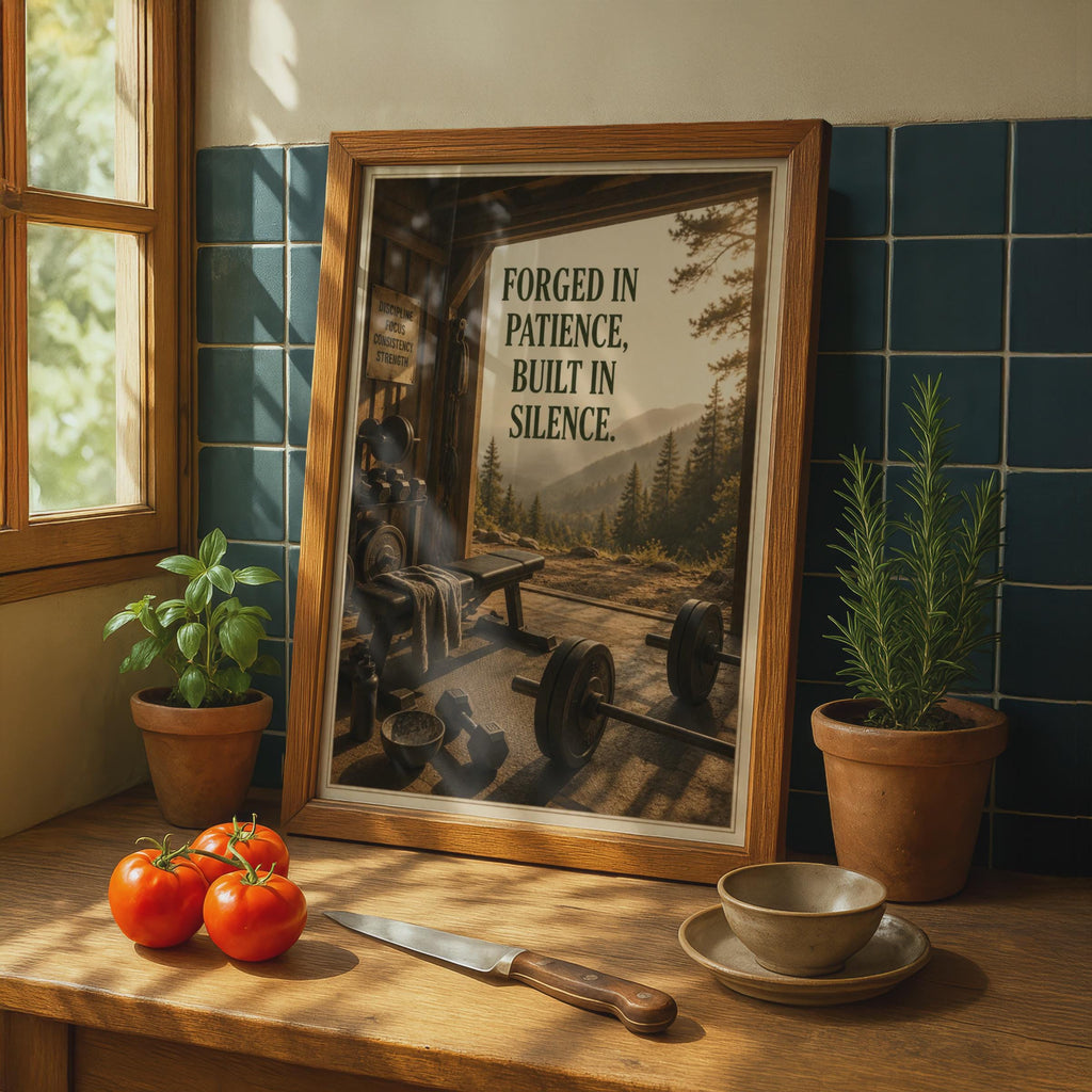 Forged In Patience, Built In Silence Gym Poster, Motivational Fitness Art