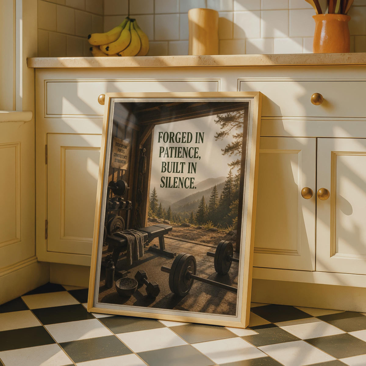 Forged In Patience, Built In Silence Gym Poster, Motivational Fitness Art