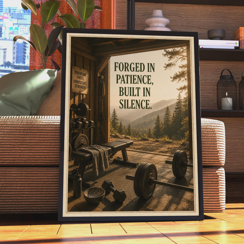 Forged In Patience, Built In Silence Gym Poster, Motivational Fitness Art
