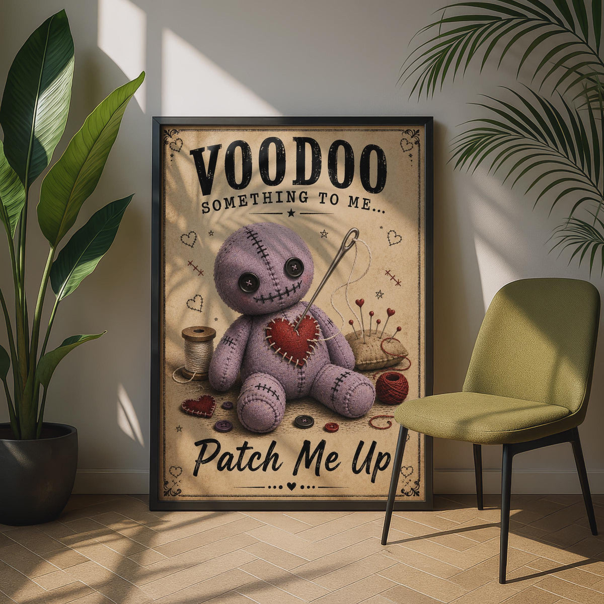 Voodoo Doll Poster, Gothic Humour Wall Art, Dark Witchy Decor, Purple Quirky Print