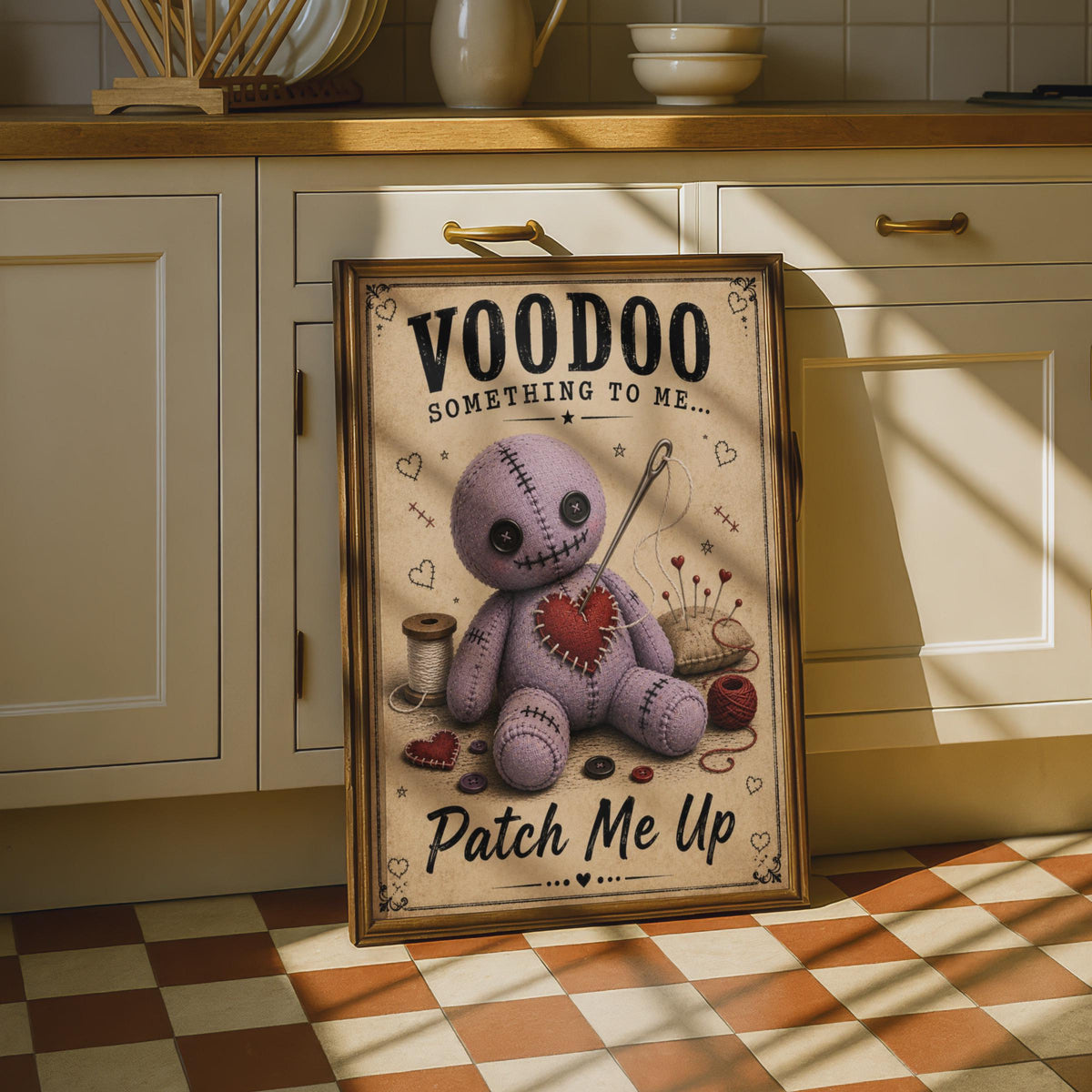 Voodoo Doll Poster, Gothic Humour Wall Art, Dark Witchy Decor, Purple Quirky Print