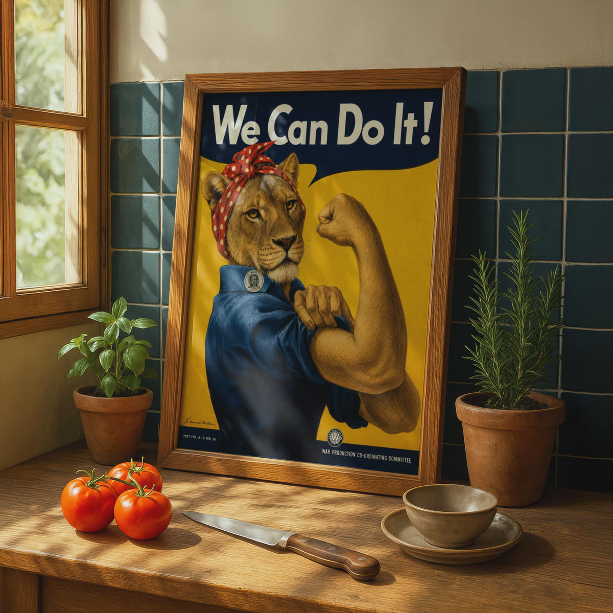 We Can Do It Lion Poster, Feminist Lioness Wall Art,  Parody Print