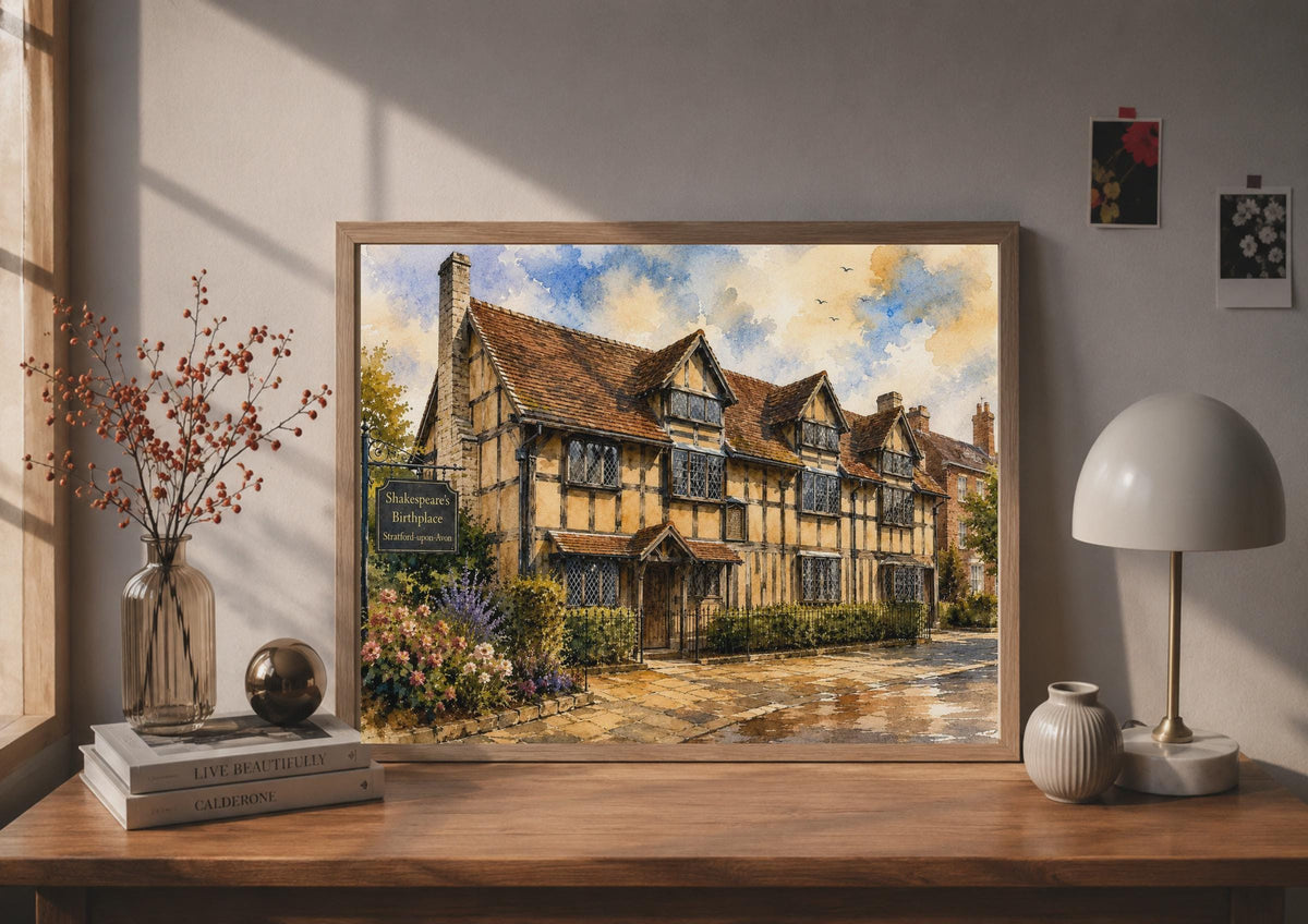 Shakespeare's Birthplace Poster, Stratford-upon-Avon Watercolour Wall Art, Tudor England Print