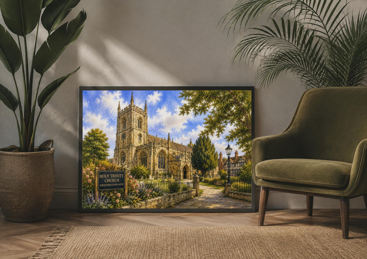 Holy Trinity Church Stratford-Upon-Avon Watercolour Poster, English Heritage Wall Art
