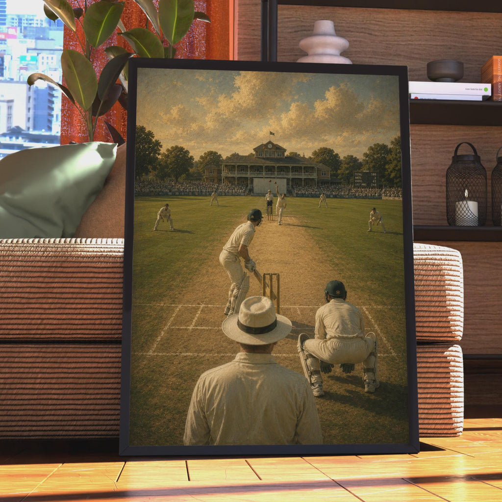 Vintage Cricket Match Poster, Classic English Ground Art, Retro Sport Painting Print