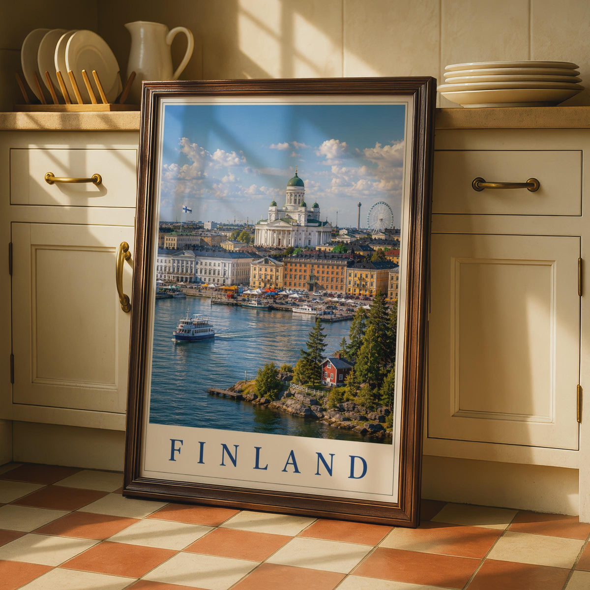 Finland Helsinki Travel Poster, Cathedral Harbour Skyline Wall Art, Scandinavian Home Decor