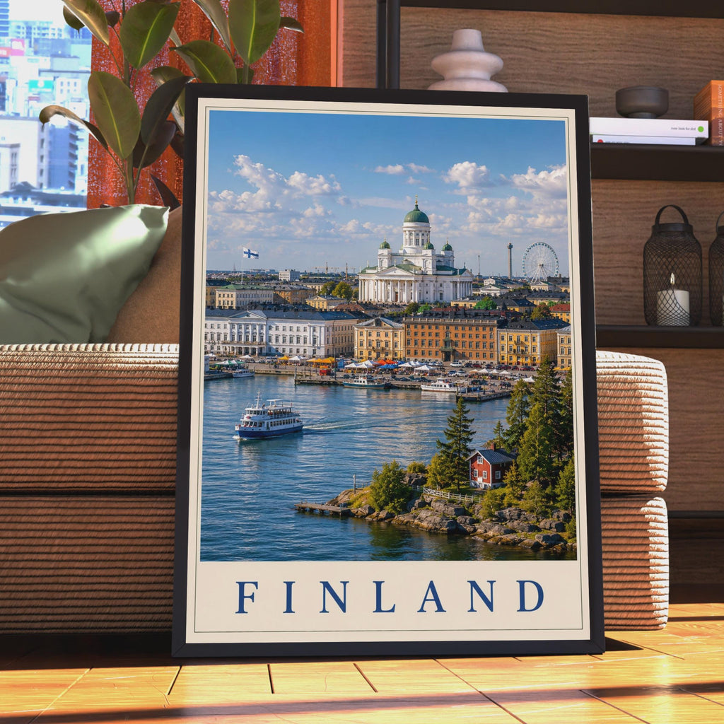 Finland Helsinki Travel Poster, Cathedral Harbour Skyline Wall Art, Scandinavian Home Decor