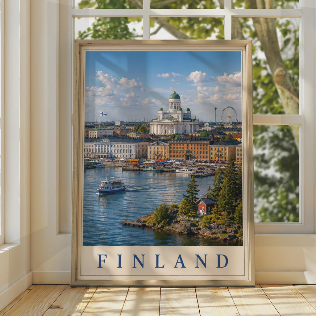 Finland Helsinki Travel Poster, Cathedral Harbour Skyline Wall Art, Scandinavian Home Decor