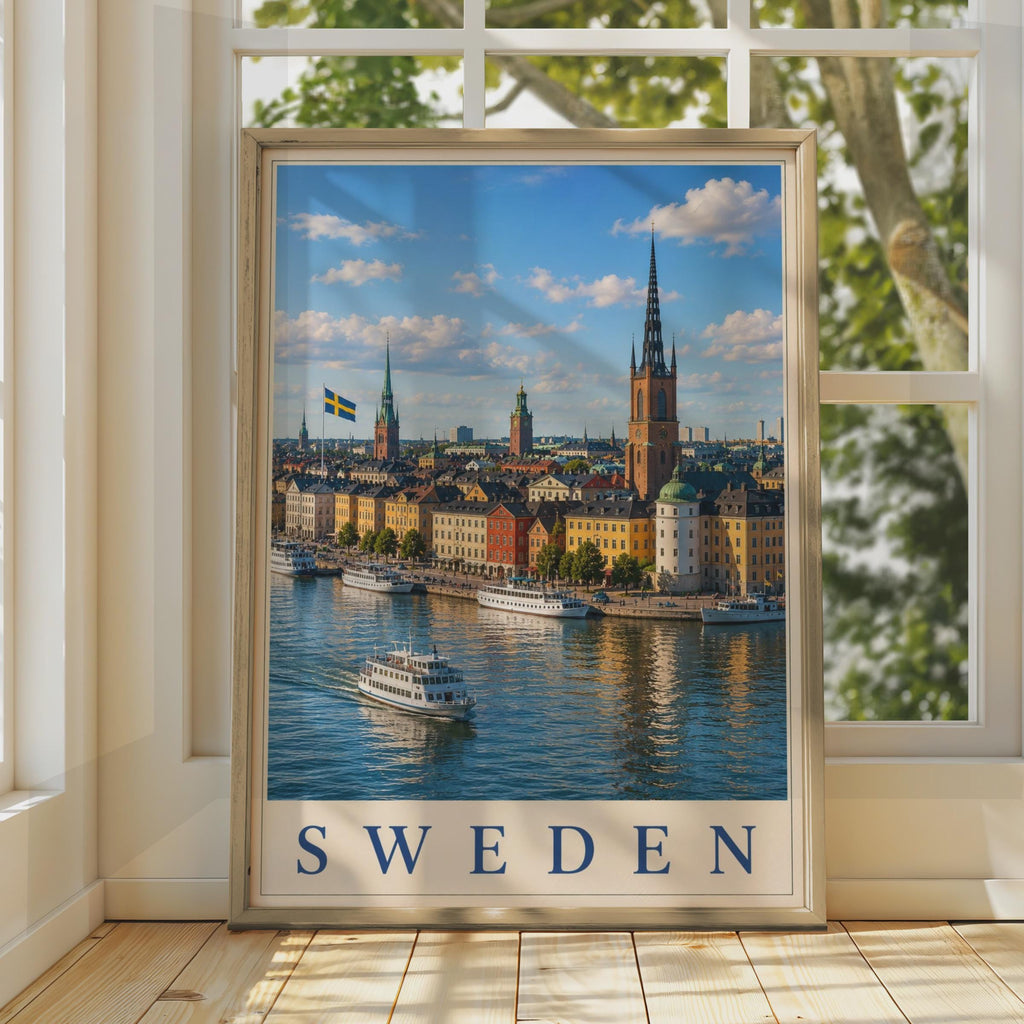 Sweden Travel Poster, Stockholm Skyline Wall Art, Scandinavian City Print, Nordic Home Decor