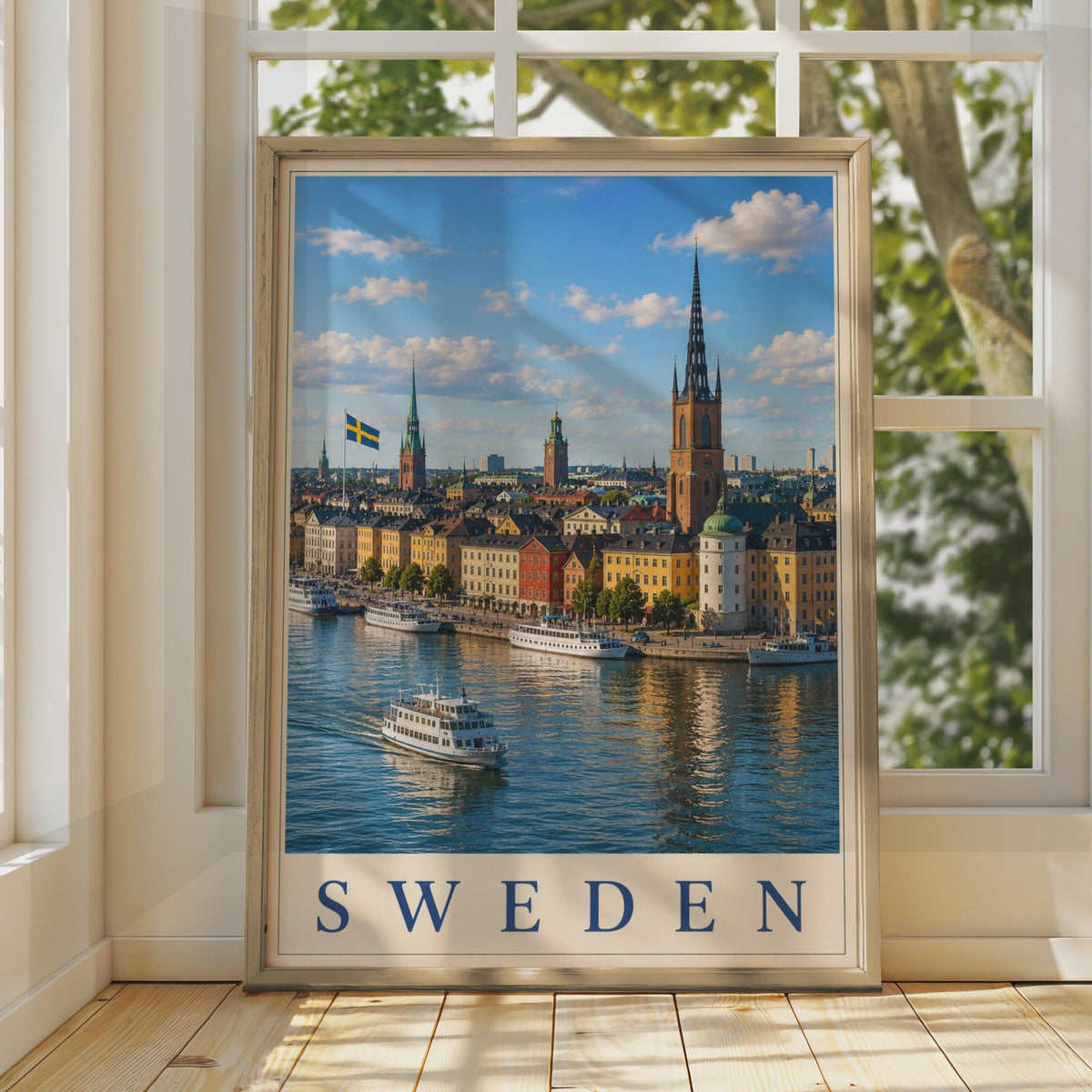 Sweden Travel Poster, Stockholm Skyline Wall Art, Scandinavian City Print, Nordic Home Decor