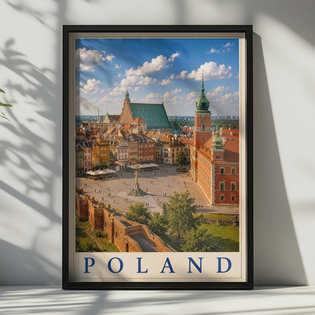 Poland Warsaw Old Town Travel Poster, Castle Square Wall Art, Europe City Print
