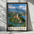 Slovenia Lake Bled Poster, Travel Wall Art, Alpine Church Island Print, Europe