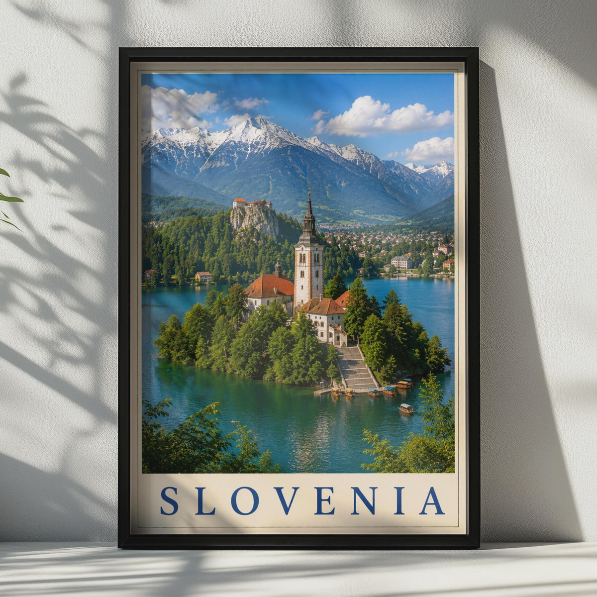 Slovenia Lake Bled Poster, Travel Wall Art, Alpine Church Island Print, Europe