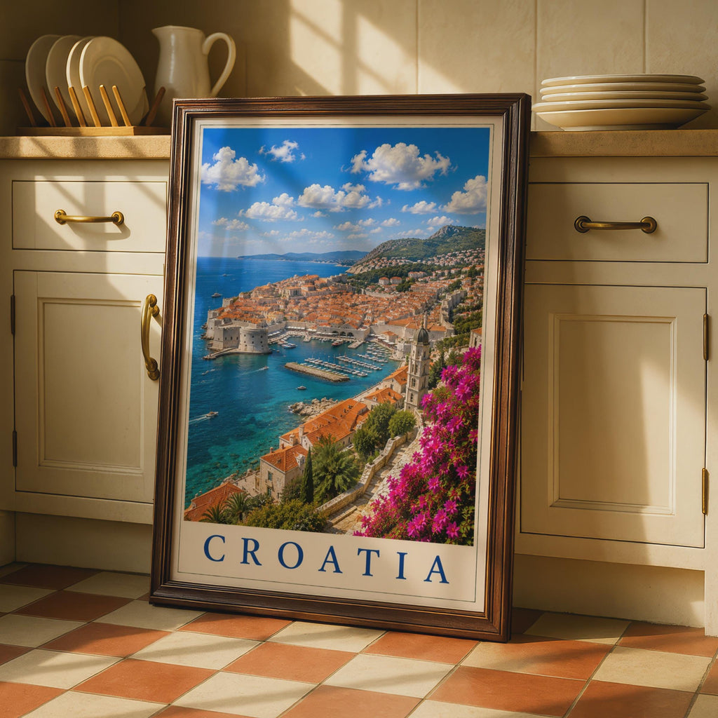 Croatia Travel Poster, Dubrovnik Old Town Wall Art, Adriatic Sea Print, Mediterranean Decor