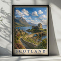 Scotland Castle Poster, Scottish Highlands Travel Wall Art, Eilean Donan Loch Print, Gift