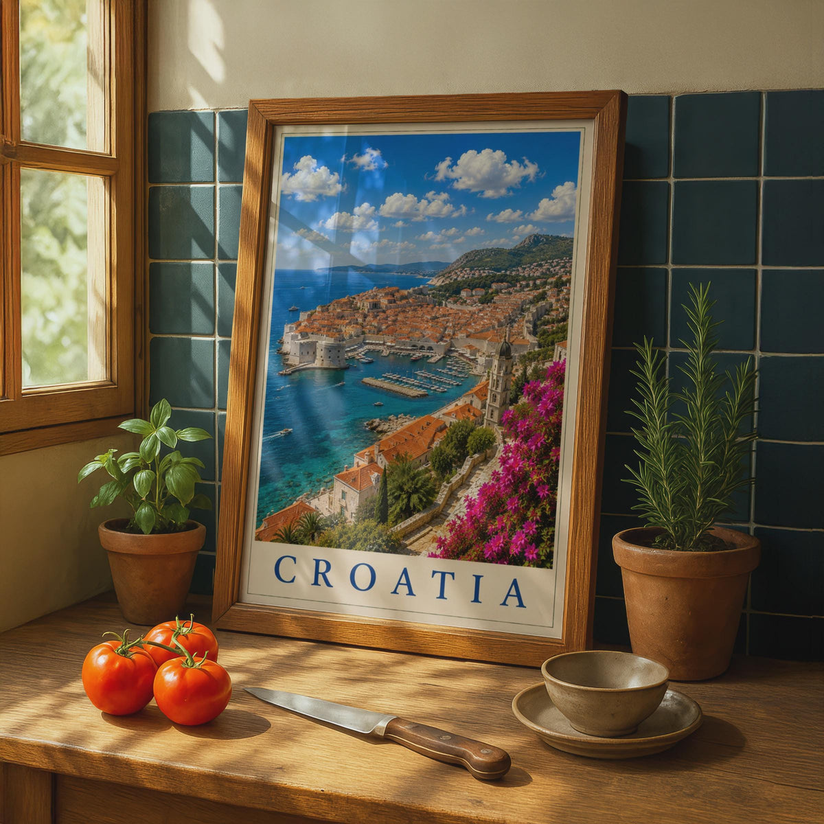 Croatia Travel Poster, Dubrovnik Old Town Wall Art, Adriatic Sea Print, Mediterranean Decor