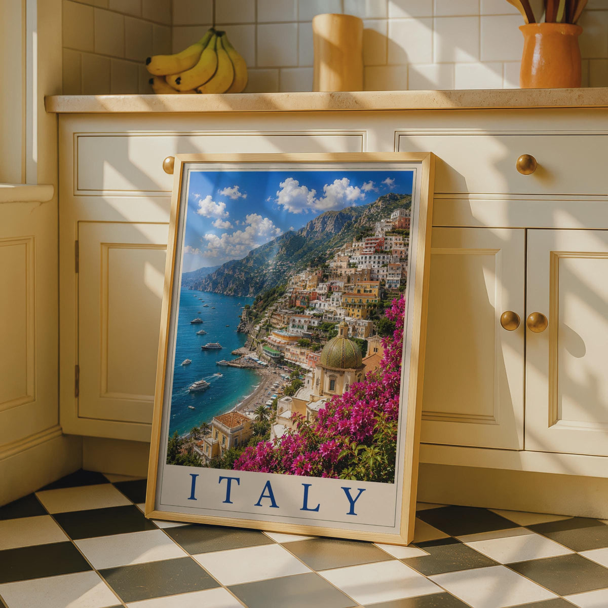 Italy Positano Amalfi Coast Travel Poster, Italian Coastal Wall Art, Mediterranean Print