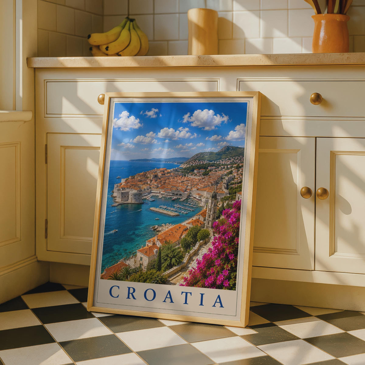 Croatia Travel Poster, Dubrovnik Old Town Wall Art, Adriatic Sea Print, Mediterranean Decor