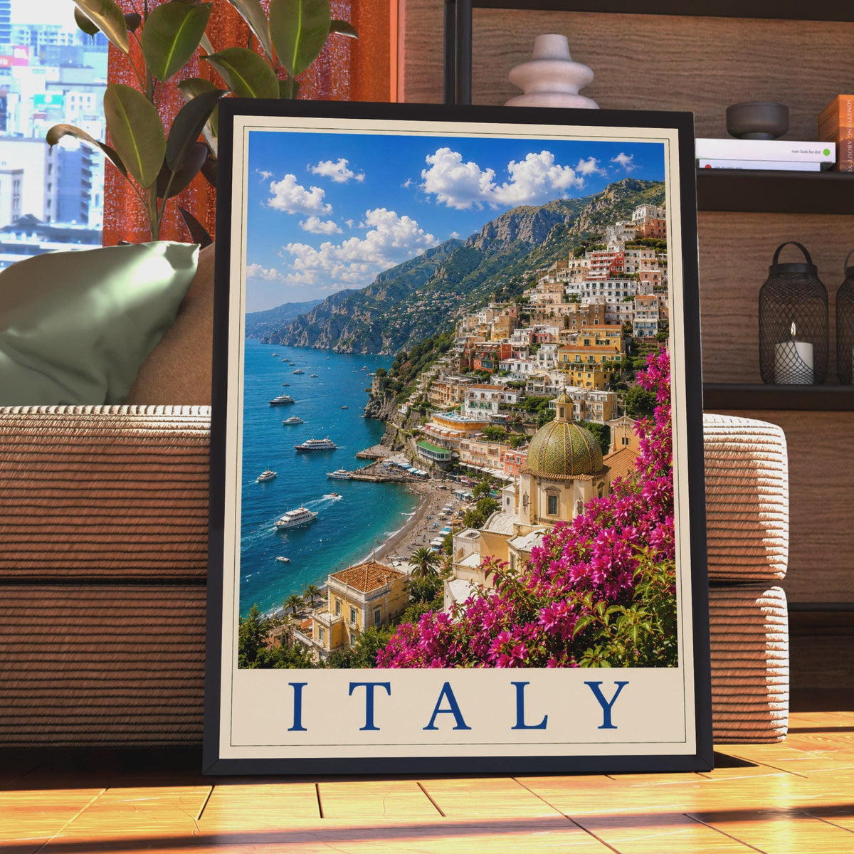 Italy Positano Amalfi Coast Travel Poster, Italian Coastal Wall Art, Mediterranean Print