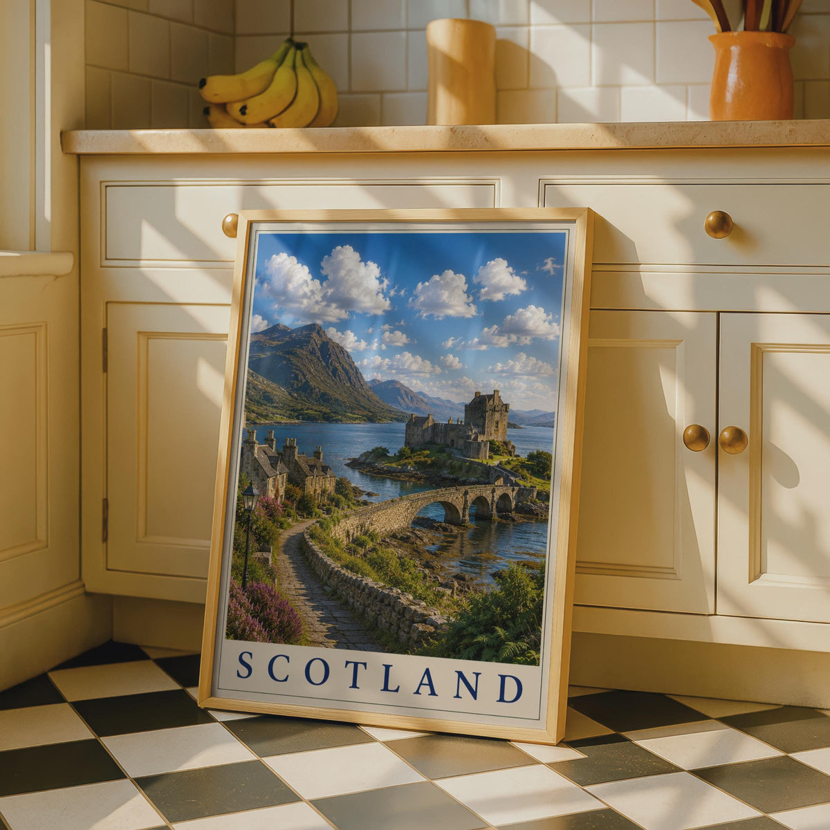 Scotland Castle Poster, Scottish Highlands Travel Wall Art, Eilean Donan Loch Print, Gift