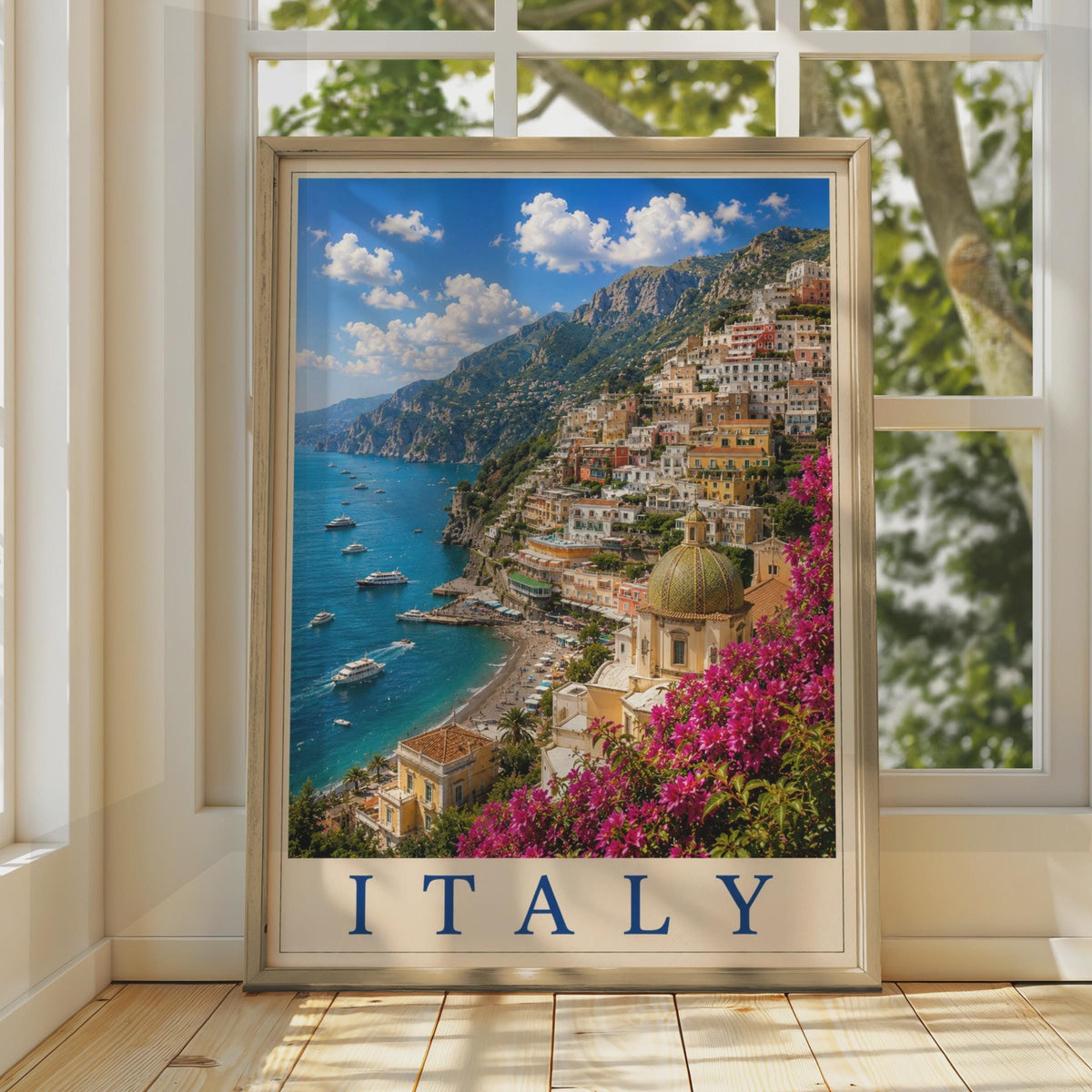 Italy Positano Amalfi Coast Travel Poster, Italian Coastal Wall Art, Mediterranean Print