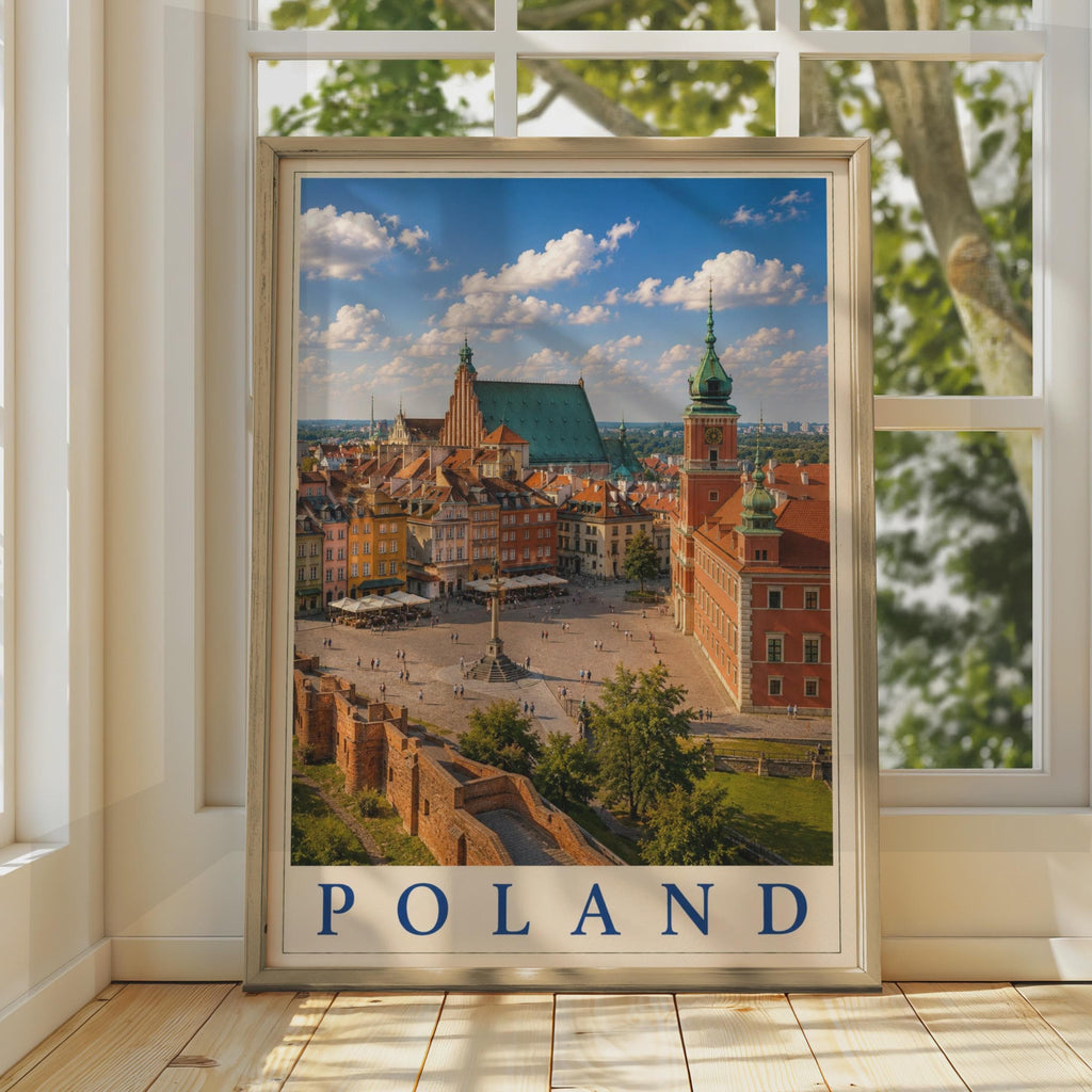 Poland Warsaw Old Town Travel Poster, Castle Square Wall Art, Europe City Print