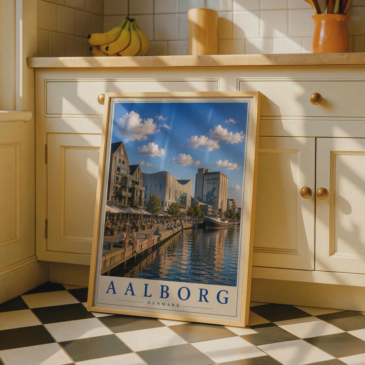 Aalborg Denmark Travel Poster, Danish Harbour Wall Art, Scandinavia City Print, Nordic Home Decor