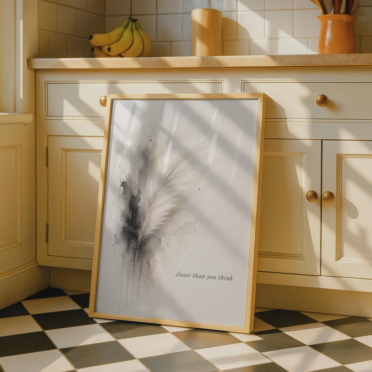 Feather Poster, Closer Than You Think, Spiritual Grief Remembrance Art (Watercolor)