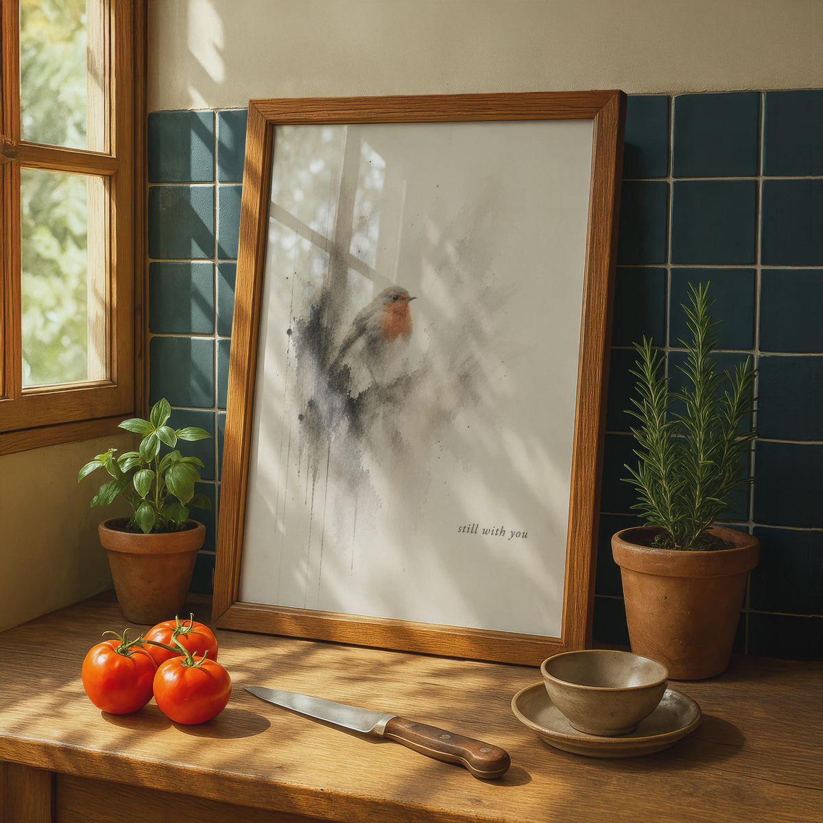Robin Watercolour Poster, Still With You Remembrance Art, Abstract Bird Wall Decor