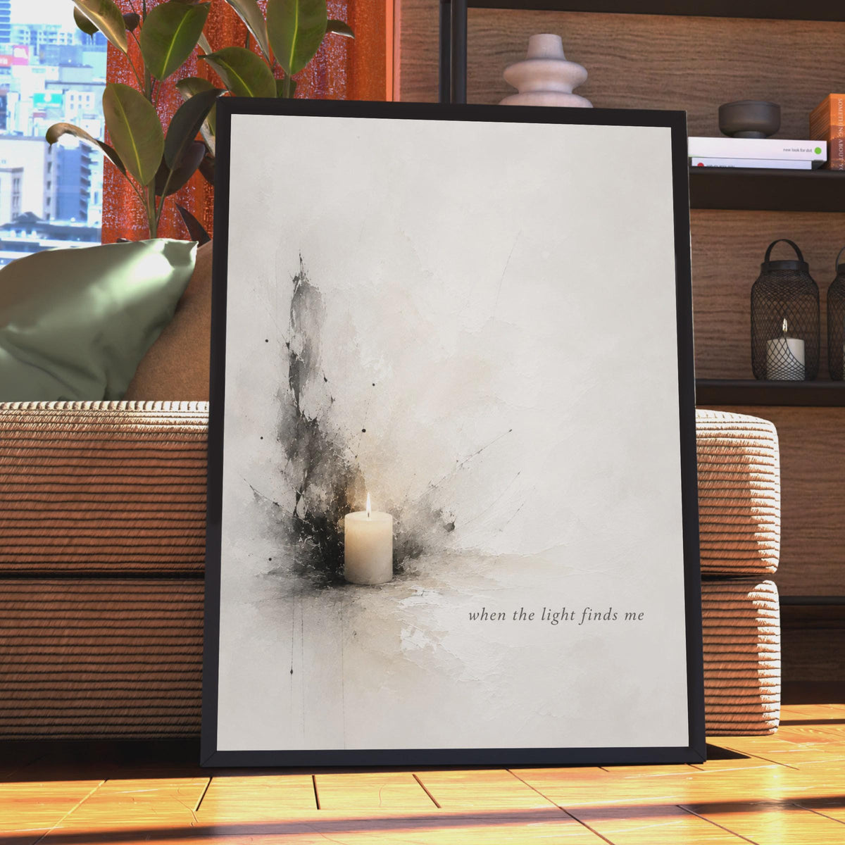 When The Light Finds Me Candle Poster, Abstract Grief Comfort Art, Minimalist Wall Decor