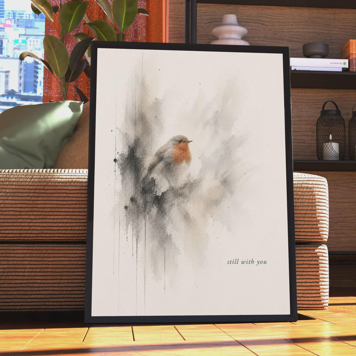 Robin Watercolour Poster, Still With You Remembrance Art, Abstract Bird Wall Decor