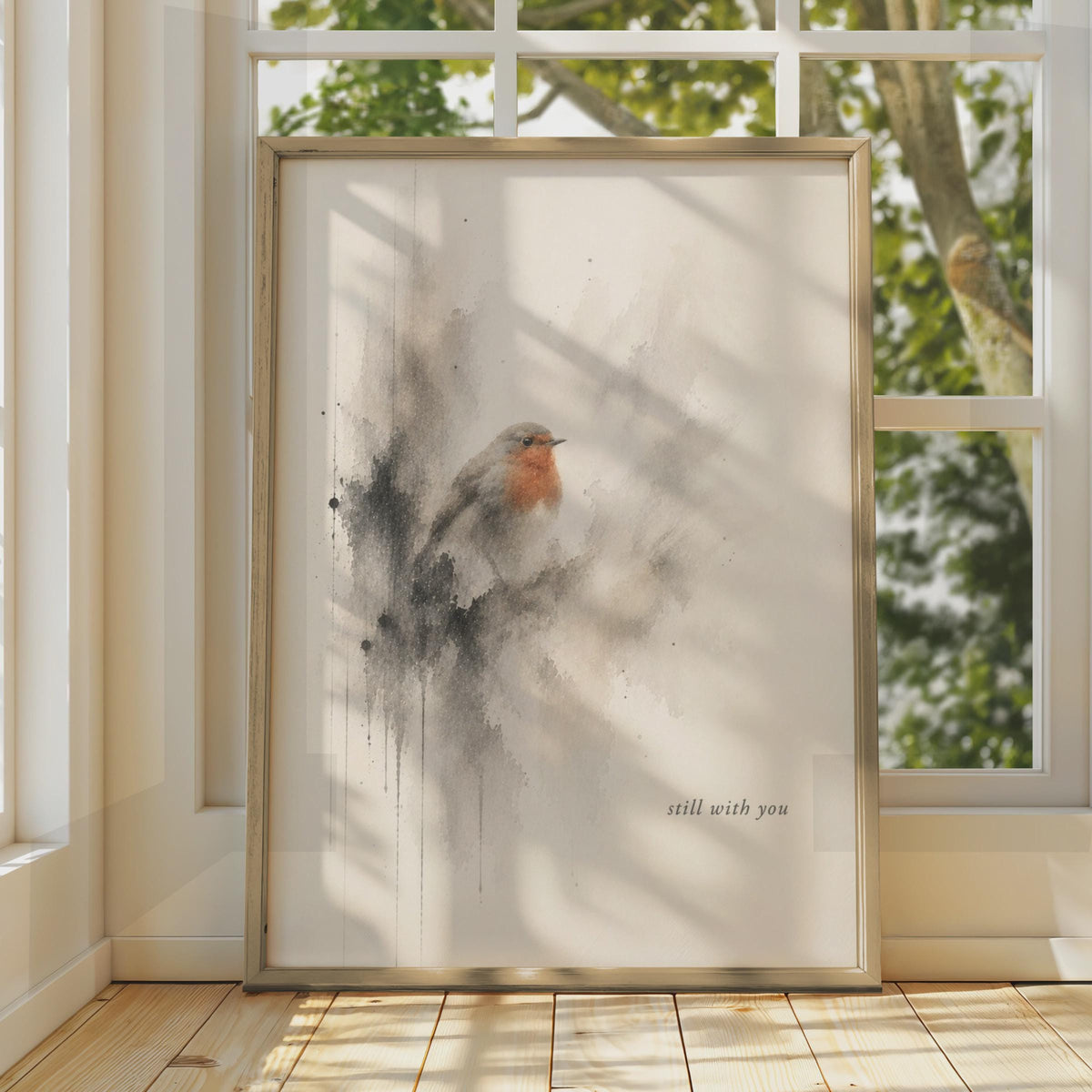 Robin Watercolour Poster, Still With You Remembrance Art, Abstract Bird Wall Decor