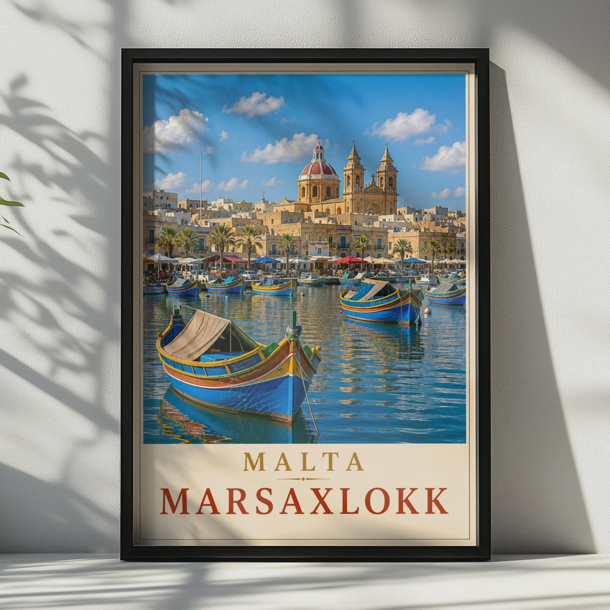 Marsaxlokk Malta Travel Poster, Luzzu Boats, Mediterranean Village Art Print
