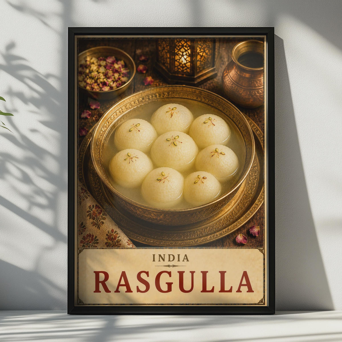 India Rasgulla Food Poster, Vintage Indian Sweet Dessert Art, Warm Tones (Print)