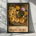 Pani Puri Poster, Indian Street Food Photography, Brass Thali, Vintage Label Style (Print)