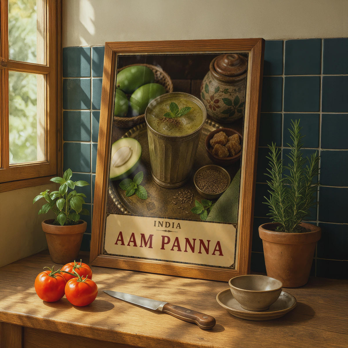 Aam Panna India Drink Poster, Vintage Green Mango Beverage Art (Printed)