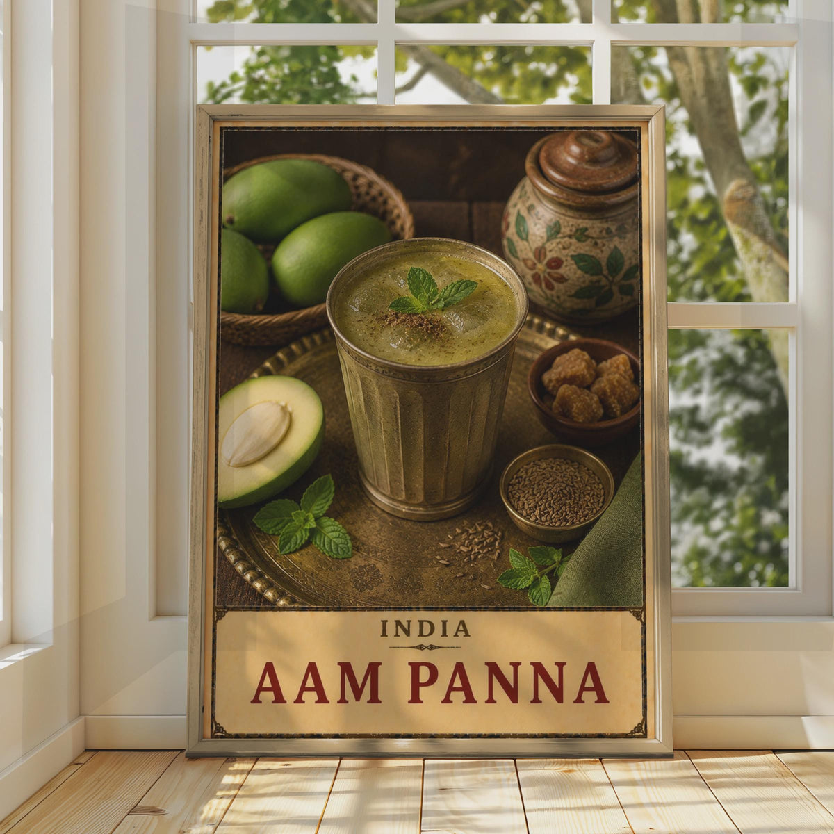 Aam Panna India Drink Poster, Vintage Green Mango Beverage Art (Printed)