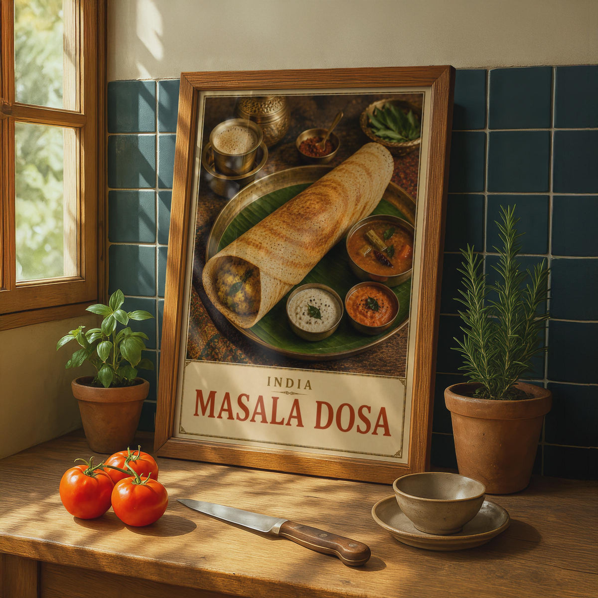 Masala Dosa India Food Poster, South Indian Cuisine Wall Art, Kitchen Decor, Restaurant Print, Street Food, Leather Style Gif