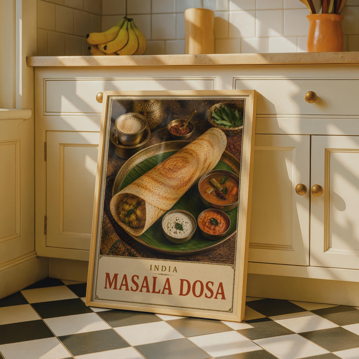 Masala Dosa India Food Poster, South Indian Cuisine Wall Art, Kitchen Decor, Restaurant Print, Street Food, Leather Style Gif