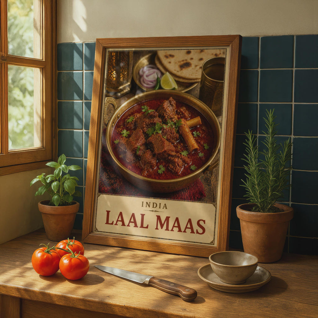 Laal Maas India Food Poster, Rajasthani Curry Wall Art, Spicy Lamb Dish Print
