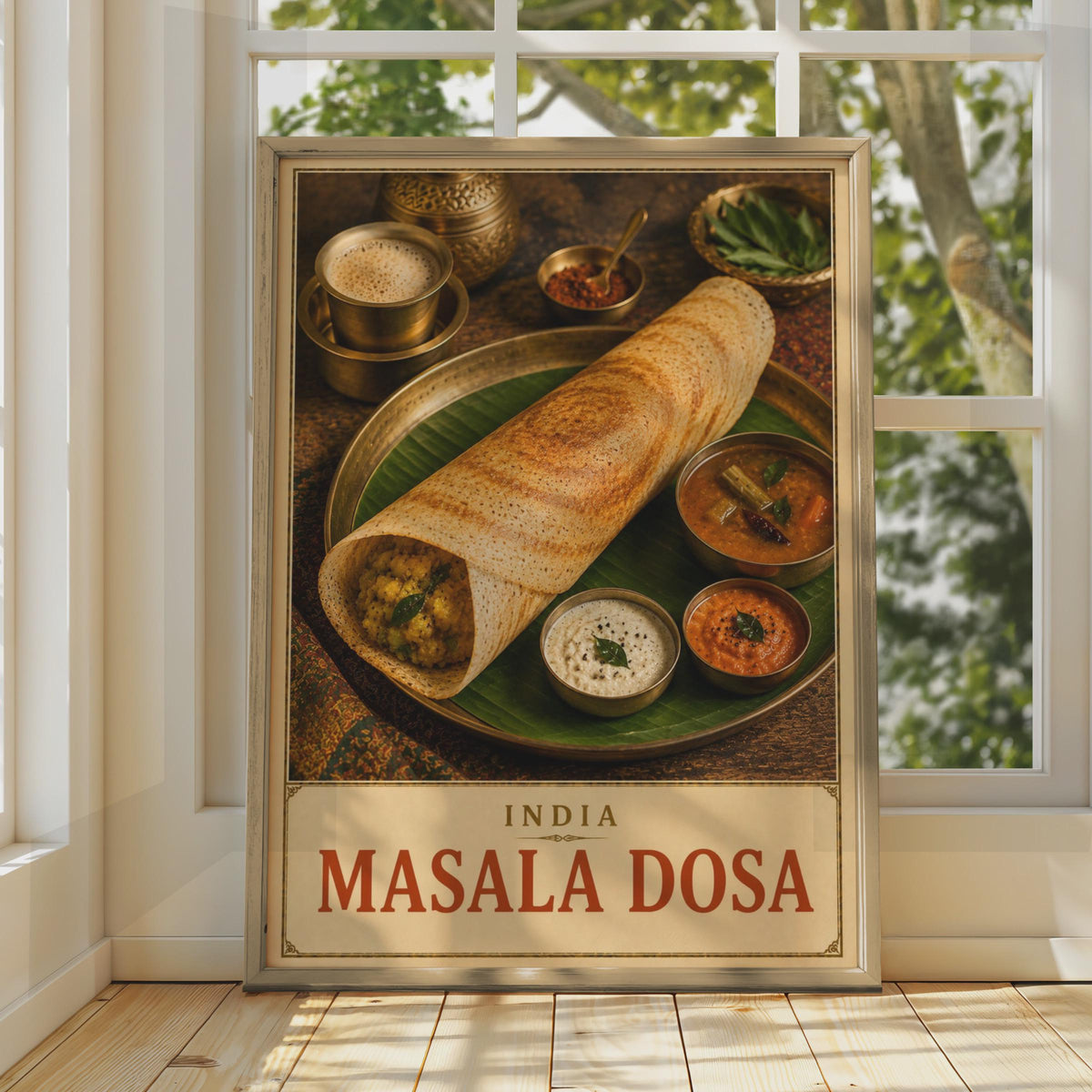 Masala Dosa India Food Poster, South Indian Cuisine Wall Art, Kitchen Decor, Restaurant Print, Street Food, Leather Style Gif