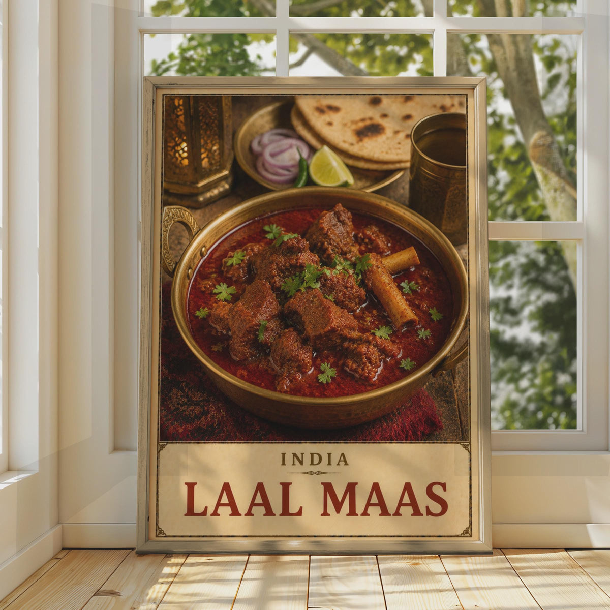 Laal Maas India Food Poster, Rajasthani Curry Wall Art, Spicy Lamb Dish Print