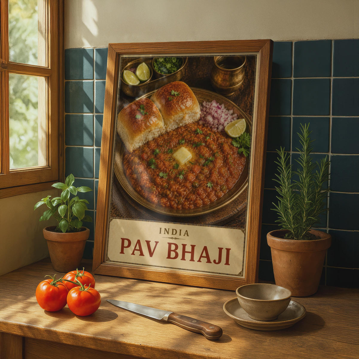 Pav Bhaji India Street Food Poster, Mumbai Kitchen Wall Art, South Asian Cuisine Print