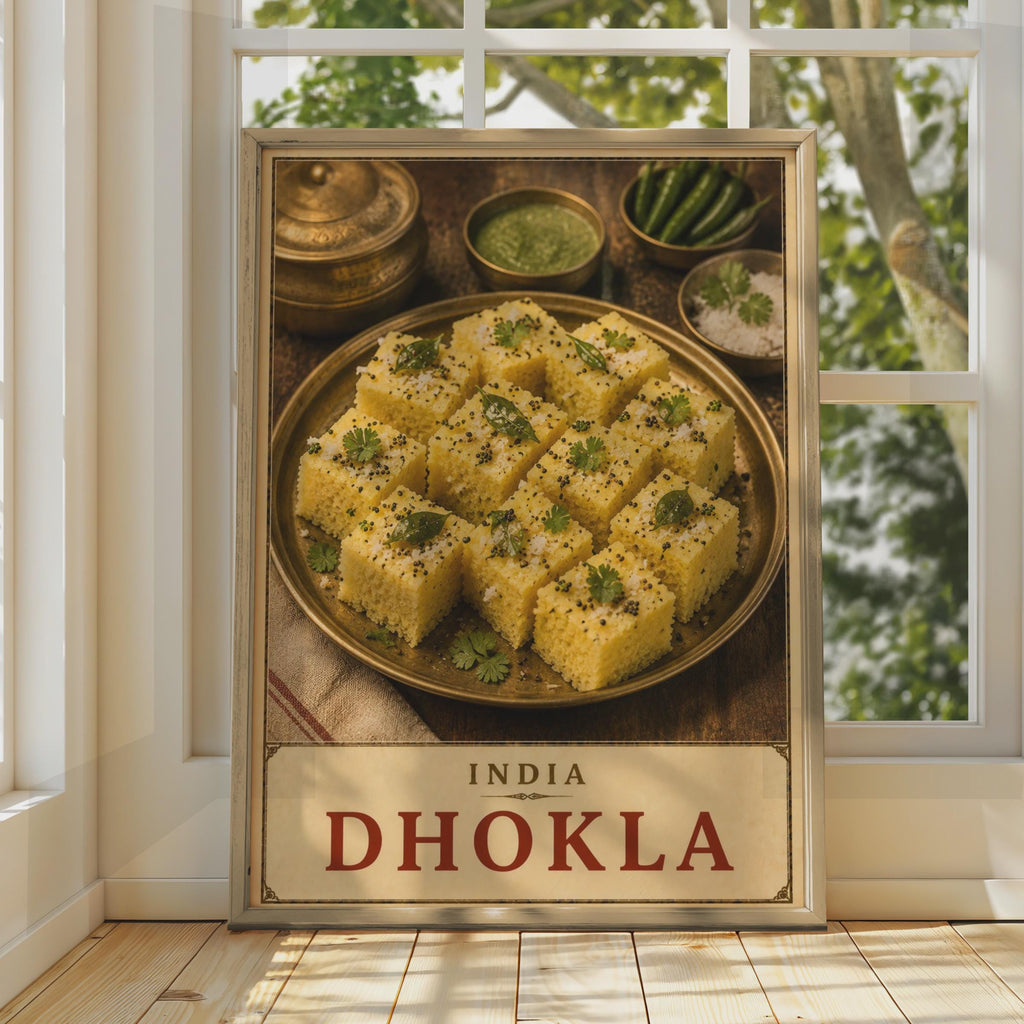 India Dhokla Food Poster, Gujarati Street Food Wall Art, South Asian Cuisine Print