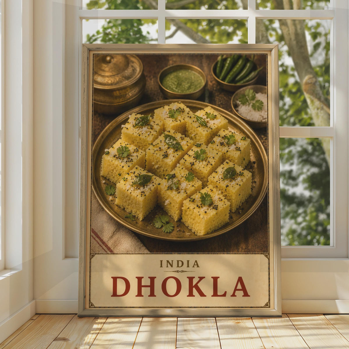 India Dhokla Food Poster, Gujarati Street Food Wall Art, South Asian Cuisine Print